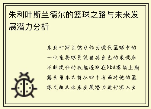 朱利叶斯兰德尔的篮球之路与未来发展潜力分析